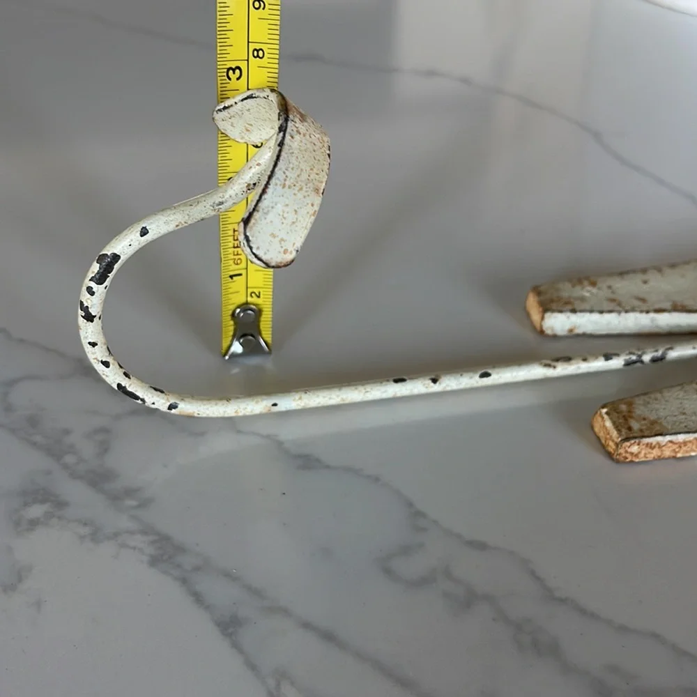 W initial chippy rusty paint metal hook vintage inspired